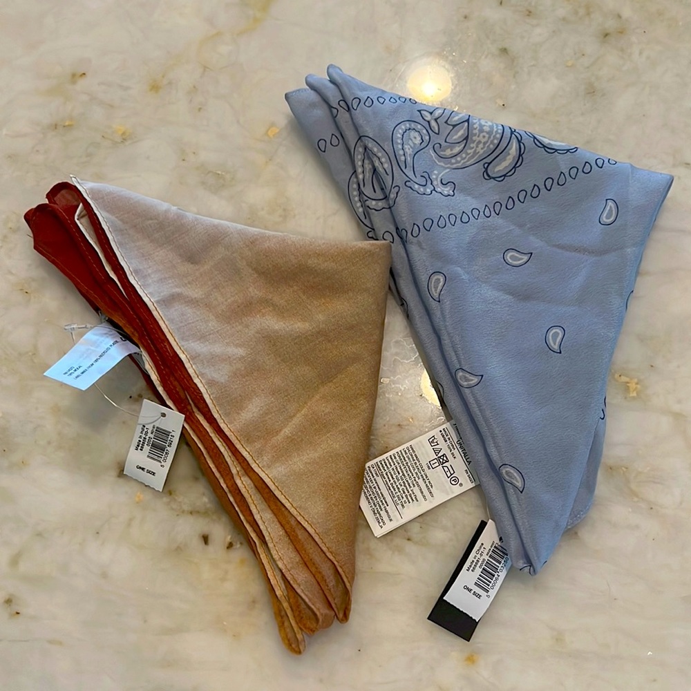 NWT Bundle of 2 Banana Republic Bandanas - Blue Paisley and Red Clay Ombré